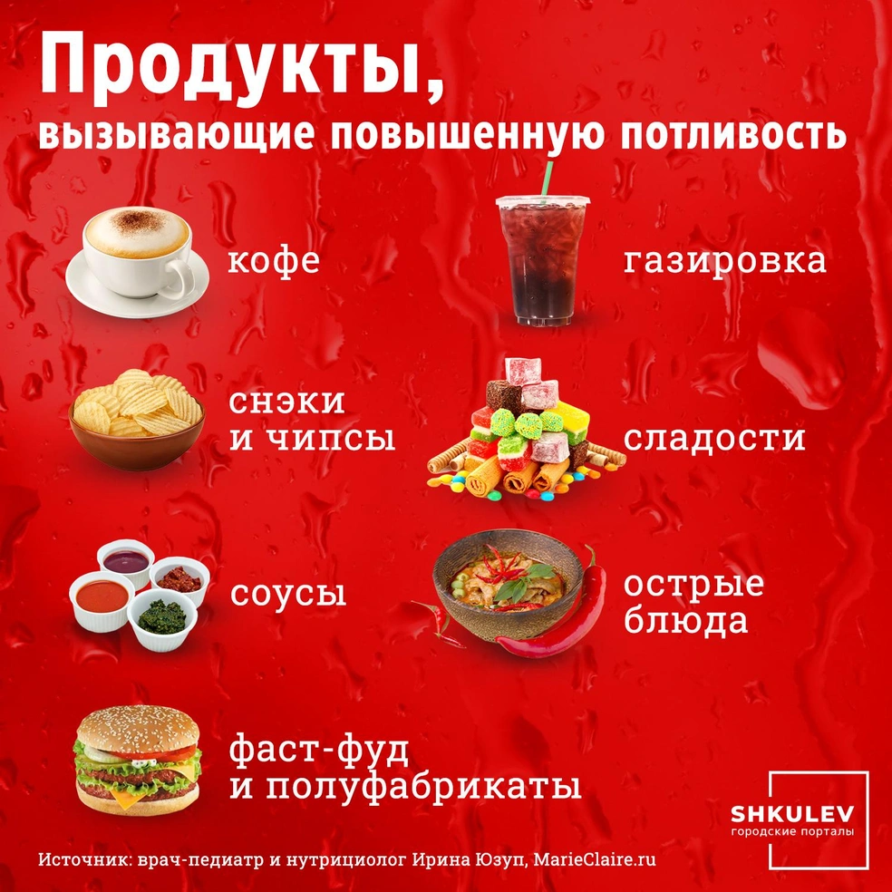 7 продуктов которые усиливают потоотделение летом